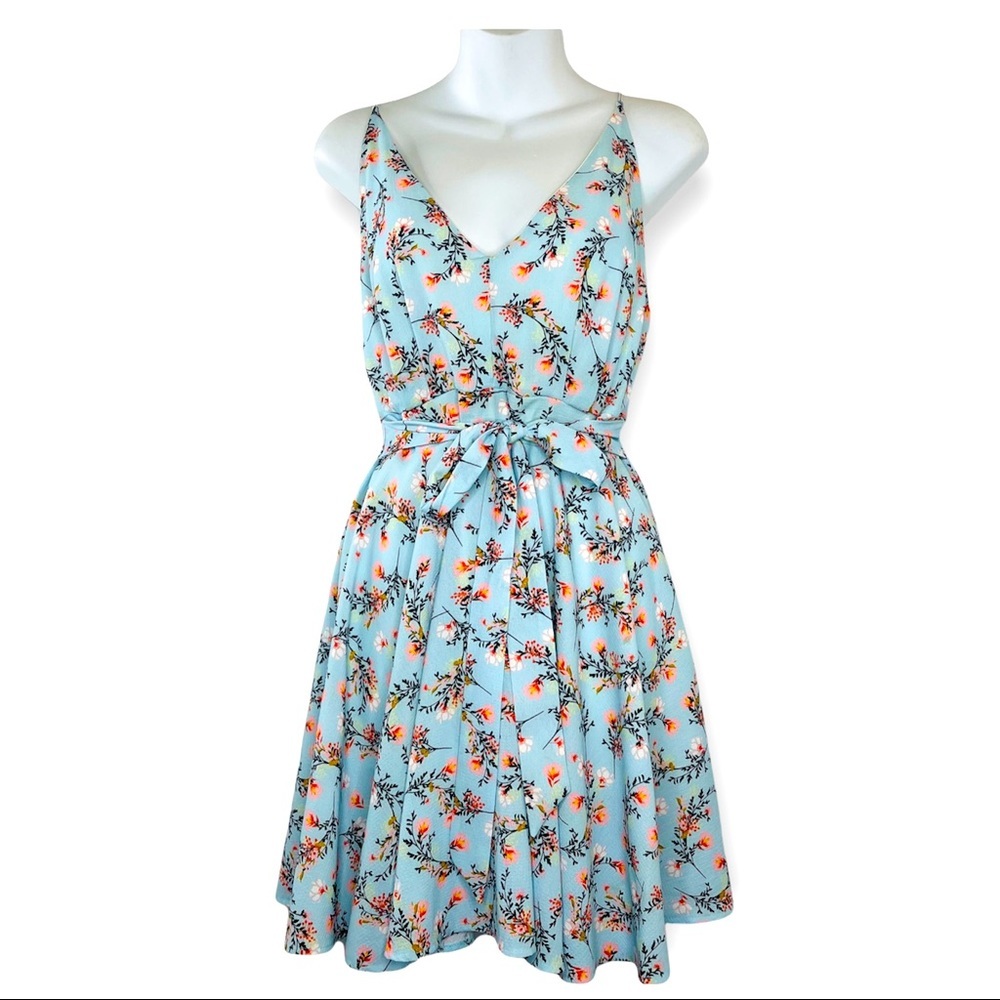 Shasa Women’s V-Neck Mint Summer Floral Print Spaghetti Strap A-line Dress Sz M